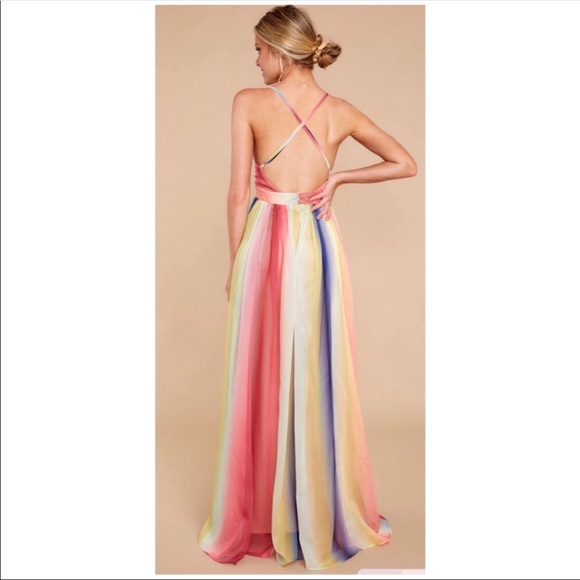 Rainbow Colorful Chiffon Mesh Maxi Dress - Picture 6 of 6